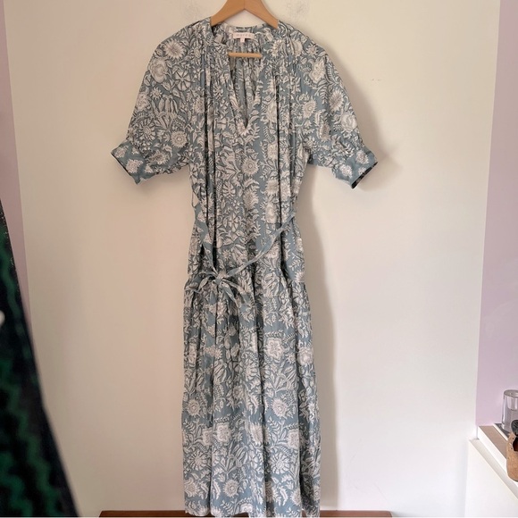 Marea The House Dress Blue Modern Floral Cotton Midi Prairie Cottagecore Summer - Picture 2 of 16
